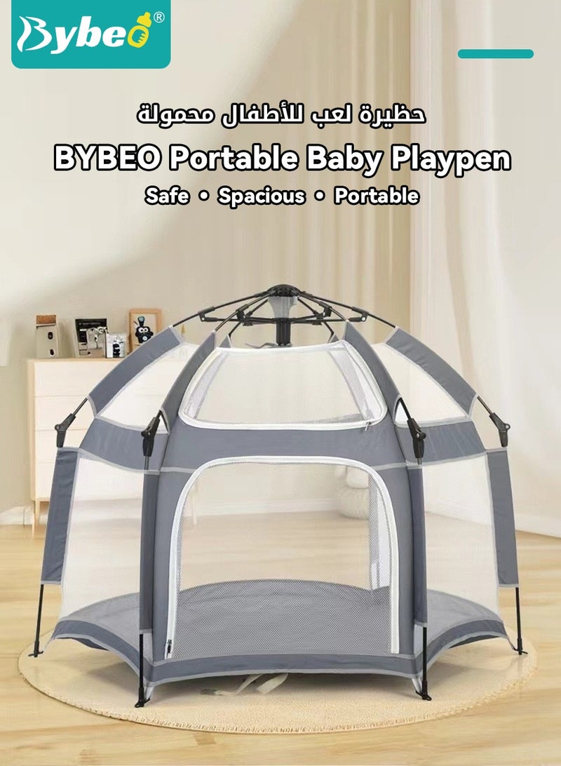 Bybeo Baby Playpen Fence, Portable Toddler Outdoor Playpen with Playmat and Storage Bag, Kids Activity Center, Foldable Pop Up Play Tent for Home, Park, Beach or Camping, No Installation Required, 135*110CM - Image 2